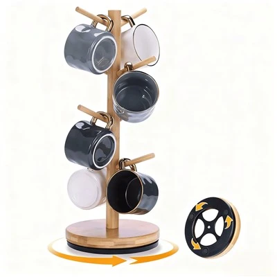 Bamboo CCCLX gradum Rotating VIII-Hook Coffee Mug Holder